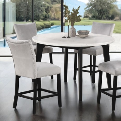 Furniture Of America Sabro Contemporary Engineered Wood, Marble, Solid Rubberwood Black/White Round Counter Ht. Table | FM3330BK-PRT-TABLE