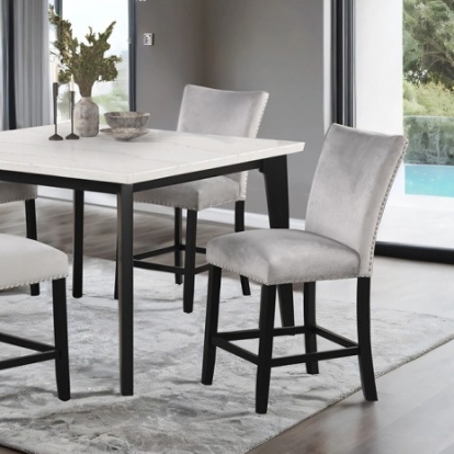 Furniture of America Sabro Contemporary Engineered with Wood Marble Solid Rubberwood Black-White Square Counter Ht. Table Model FM3330BK-PST-TABLE