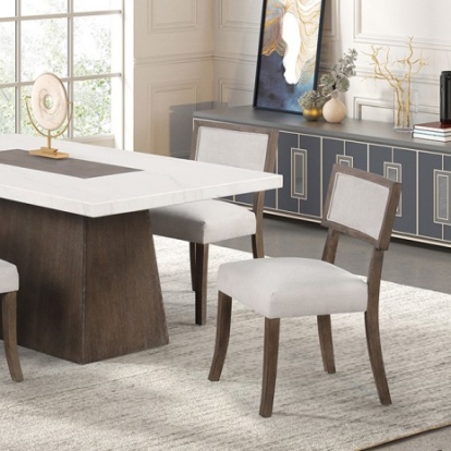 Furniture of America Grasten Contemporary Engineered with Wood Marble Oak Veneer Rubberwood Dark Walnut Dining Table Model FM3332DB-T-TABLE