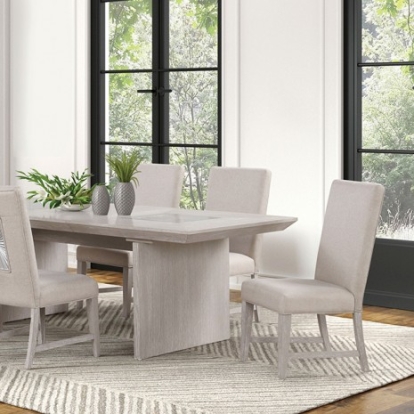 Furniture of America Argenthart Transitional Engineered with Wood Fabric Glass Oak Veneer Poplar Light Gray Dining Table Model FM3368GY-T