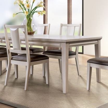Furniture of America Hinwitz Transitional Fabric Oak Veneer Solid Pine with Wood Solid Poplar White Oak Dining Table Model FM3399WH-T