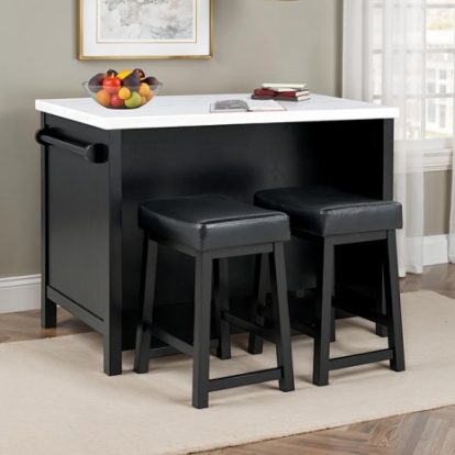 Furniture Of America Albergo Transitional Engineered Wood, Marble, Solid Rubberwood Black/White 3 Pc Bar Table Set | FM34003BK-BT-3PK