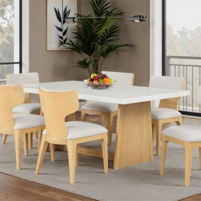 Furniture Of America Caerwys Contemporary Fabric, Fiber, Foam, Genuine Marble, Rubberwood, Wood Veneer Natural Dining Table | FM34004NT-T-TABLE