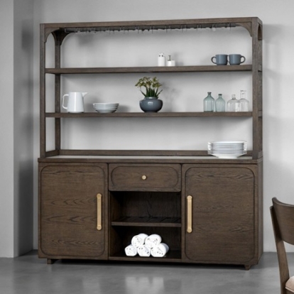 Furniture Of America Vellara Transitional Engineered Wood, Oak Veneer, Rubberwood, Stone Dark Walnut Hutch & Buffet | FM34021DW-HB-SET