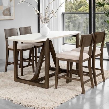 Furniture Of America Vellara Transitional Engineered Wood, Fabric, Foam, Oak Veneer, Solid Rubberwood, Stone Dark Walnut Counter Ht Table, Stone Top | FM34021DW-PTST-TABLE