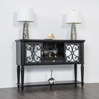 Furniture Of America Melodi Parc Glam Mirror, Solid Wood, Wood Veneer, Others Black Server | FM3416BK-SV