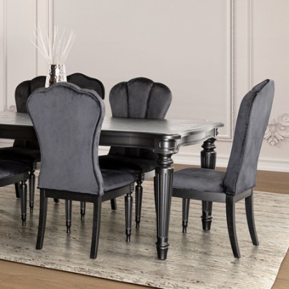 Furniture of America Melodi Parc Glam Fabric Solid with Wood Veneer Black Dining Table Model FM3416BK-T