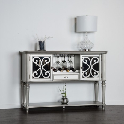 Furniture Of America Melodi Parc Glam Mirror, Solid Wood, Wood Veneer, Others Silver Server | FM3416SV-SV