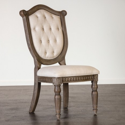 Furniture Of America Seven Oaks Traditional Fabric, Solid Wood, Wood Veneer, Others Weathered Oak/Beige Side Chair (2/Ctn) | FM3418AK-SC-2PK