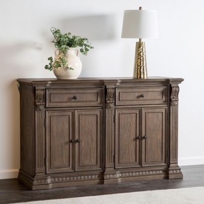Furniture of America Seven Oaks Weathered Oak Weathered Oak Solid with Wood Veneer Side Board Model FM3418AK-SV