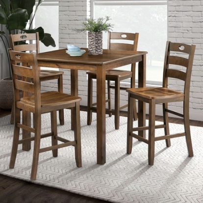 Furniture Of America Lubbock Transitional Solid Rubberwood, Wood Veneer, Others Walnut 5 Pc. Counter Ht. Table Set | FM3419WN-PT-5PK