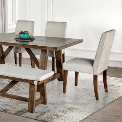 Furniture of America Losone Rustic Fabric Solid with Wood Veneer Brown Dining Table Model FM3422BR-T