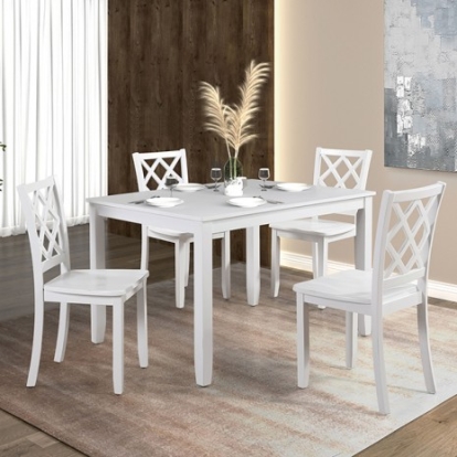 Furniture Of America Yamhill Transitional Solid Rubberwood, Wood Veneer, Others White 5 Pc. Dining Table Set | FM3424WH-T-5PK