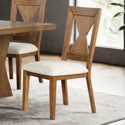 Furniture of America Johannes Rustic Farmhouse Elm Veneer Engineered with Wood Fabric Foam Rubberwood Rustic Oak Side Chair (2-Ctn) Model FM3428AK-SC-2PK