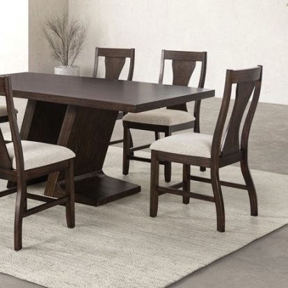 Furniture of America Holsworthy Contemporary Engineered with Wood Fabric Foam Solid Rubberwood Espresso Dining Table Model FM3600ES-T