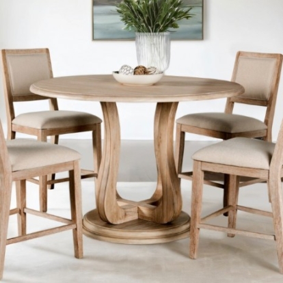 Furniture of America Orbetello Transitional Engineered with Wood Fabric Foam Rubberwood Distressed Natural 54" Round Counter Table Model FM3601NT-PT