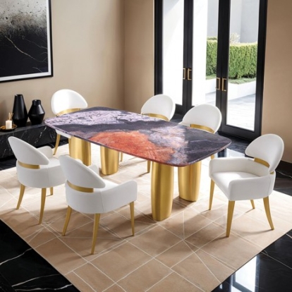 Furniture Of America Northolt Contemporary Fabric, Foam, Sintered Stone, Stainless Steel Black/Gray/Matte Gold Dining Table | FM37004GY-T-TABLE