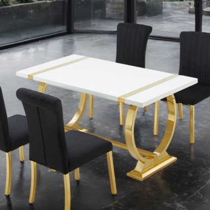 Furniture Of America Holstebro Contemporary Engineered Wood, Fabric, Foam, Steel Gold/White 60" Dining Table | FM37007GD-T