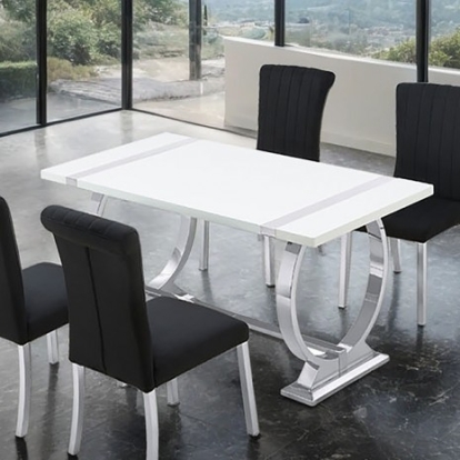 Furniture Of America Holstebro Contemporary Engineered Wood, Fabric, Foam, Steel Silver/White 60" Dining Table | FM37007SV-T