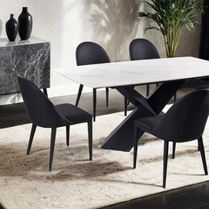 Furniture of America Lenvik Contemporary Ceramic Fabric Foam Metal Black-White Dining Table Model FM3700BK-T-TABLE
