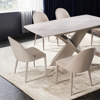 Furniture of America Lenvik Contemporary Ceramic Fabric Foam Metal Brown-White Dining Table Model FM3700BR-T-TABLE