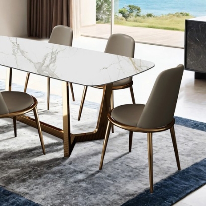 Furniture of America Norelli Contemporary Ceramic Fabric Foam Metal Gold-White Dining Table Model FM3701GD-T-TABLE