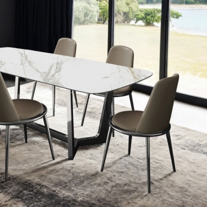 Furniture of America Norelli Contemporary Ceramic Fabric Foam Metal Silver-White Dining Table Model FM3701SV-T-TABLE