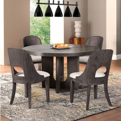 Furniture of America Sterling West Modern Engineered with Wood Solid Rubberwood White Oak Veneer Ash Gray Round Dining Table Model FM39004ES-RT