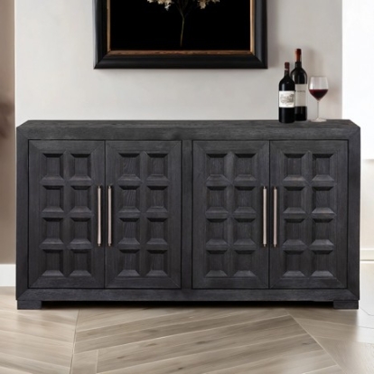 Furniture Of America Hatton Cross Modern Contemporary Engineered Wood, Rubberwood, White Oak Veneer Weathered Black 4 Door Cabinet | FM39011BK-SV
