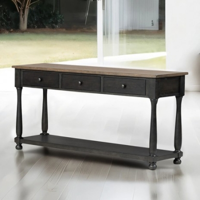Furniture of America Neue Mills Modern Farmhouse Engineered with Wood Oak Veneer Solid Rubberwood Weathered Black-Brown Sofa Table Model FM40009BK-S