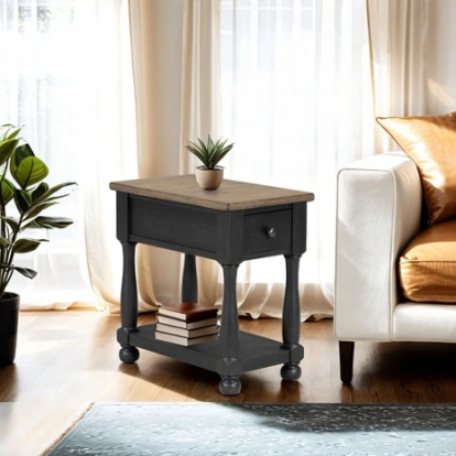 Furniture Of America Neue Mills Modern Farmhouse Engineered Wood, Oak Veneer, Solid Rubberwood Weathered Black/Brown Chairside Table | FM40009BK-T