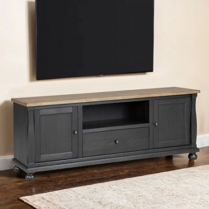 Furniture Of America Neue Mills Modern Farmhouse Acacia, Acacia, Engineered Wood, Rubberwood, Rustic Oak Veneer Weathered Black/Brown Tv Console | FM40009BK-TV