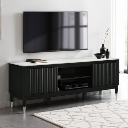 Furniture Of America Maidstone Contemporary Engineered Wood, Metal, Rubberwood, Sintered Stone Black/White Tv Console | FM42001BK-TV