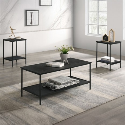 Furniture Of America Pallas Rustic Engineered Wood, Metal, Paper Black 3 Pc. Table Set | FM42903BK-3PK