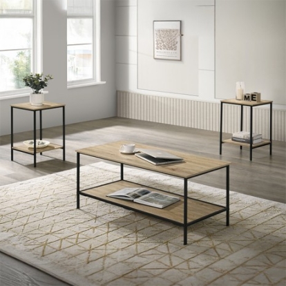 Furniture Of America Pallas Rustic Engineered Wood, Metal, Paper Natural 3 Pc. Table Set | FM42903NT-3PK