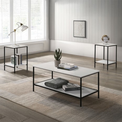 Furniture Of America Pallas Rustic Engineered Wood, Metal, Paper White 3 Pc. Table Set | FM42903WH-3PK