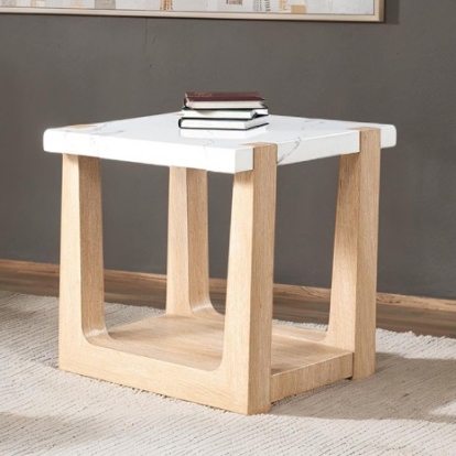 Furniture Of America Sundbry Modern Contemporary Mdf, Rubberwood, Paper Veneer White/Natural End Table | FM44010NT-E