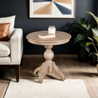 Furniture of America Chesapeake Transitional Solid Rubberwood White Oak Veneer Light White Wash Round End Table Model FM49000AK-ER