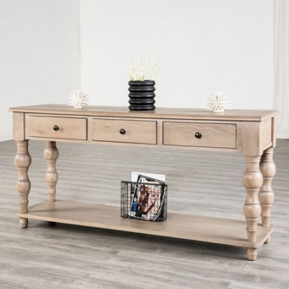 Furniture of America Chesapeake Transitional Solid Rubberwood White Oak Veneer Light White Wash Sofa Table Model FM49000AK-S