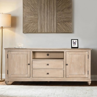 Furniture of America Chesapeake Transitional Solid Rubberwood White Oak Veneer Light White Wash 72" Tv Stand Model FM49000AK-TV
