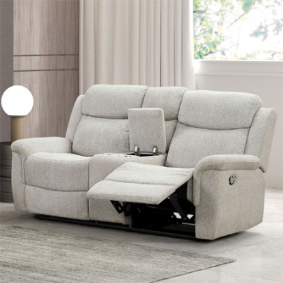 Furniture Of America Sandbach Contemporary Engineered Wood, Fabric, Foam, Solid Wood Light Gray Manual Reclining Loveseat With Console | FM6013LG-LV-M