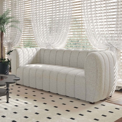 Furniture Of America Aversa Contemporary Boucle, Solid Wood, Others Off-White Loveseat | FM61002WH-LV