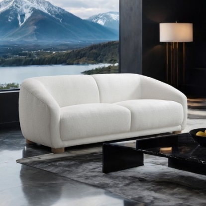 Furniture of America Kolvere Contemporary Boucle Foam Solid with Wood White Loveseat Model FM61006WH-LV