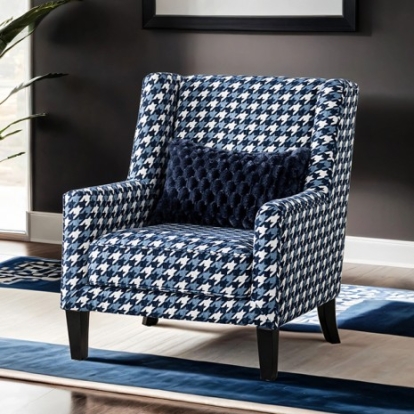 Furniture Of America Colindale Transitional Engineered Wood, Fabric, Foam, Solid Wood Gray/Blue Accent Chair | FM61111BL-CH-PT