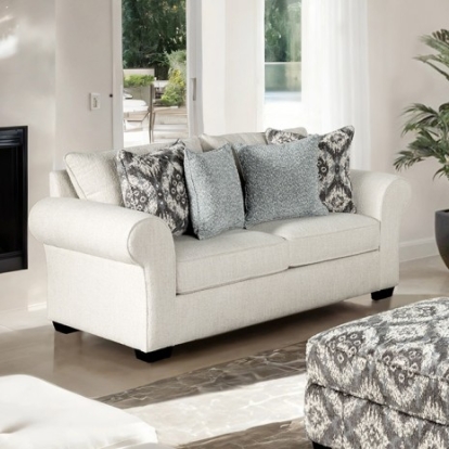 Furniture of America Queensbury Transitional Engineered with Wood Fabric Foam Solid with Wood White Loveseat Model FM61113WH-LV