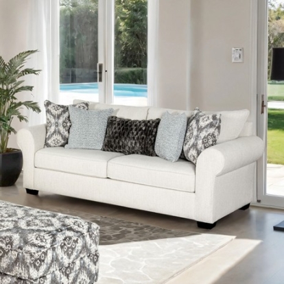 Furniture of America Queensbury Transitional Engineered with Wood Fabric Foam Solid with Wood White Sofa Model FM61113WH-SF