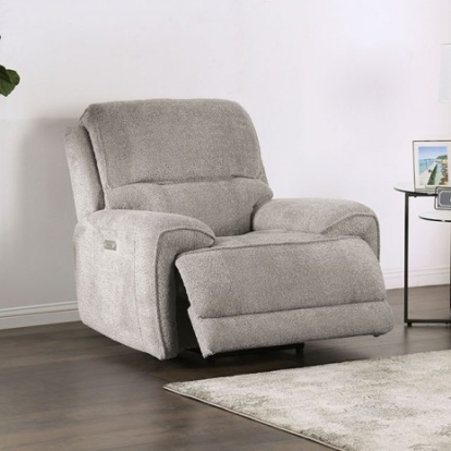 Furniture Of America Morcote Transitional Boucle, Solid Wood, Others Light Gray Power Recliner | FM62001LG-CH-PM