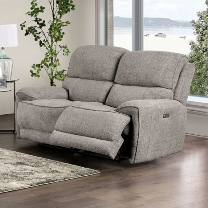 Furniture of America Morcote Transitional Boucle Solid with Wood Light Gray Power Loveseat Model FM62001LG-LV-PM