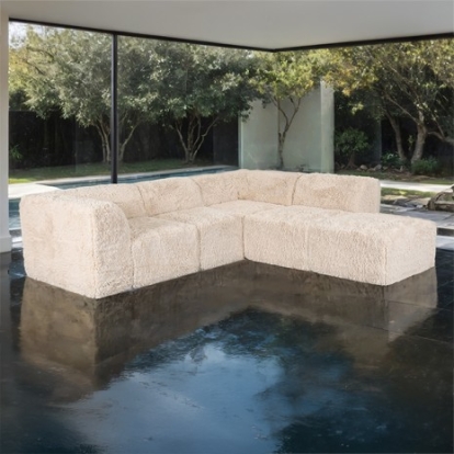 Furniture Of America Nappi Contemporary Compressed Foam, Faux Fur Sand L-Sectional (Compressed Foam) | FM62102BG-SECT-B