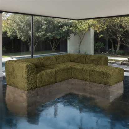 Furniture Of America Nappi Contemporary Compressed Foam, Faux Fur Olive Green L-Sectional (Compressed Foam) | FM62102GR-SECT-B